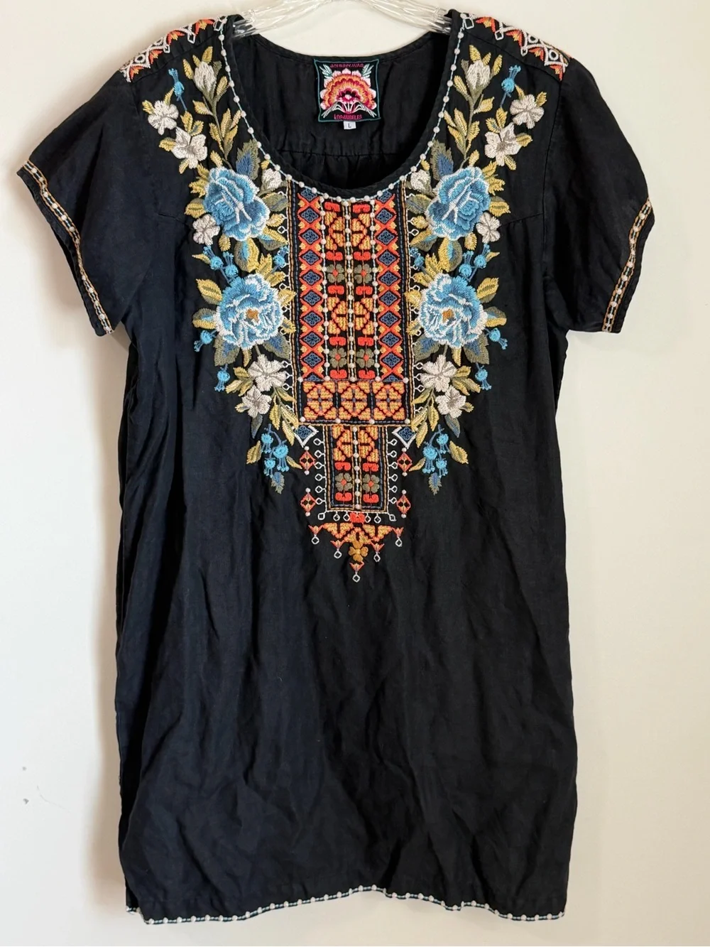 Johnny Was Embroidered Tunic Dress 100% Linen Western Size Large - Picture 1 of 9